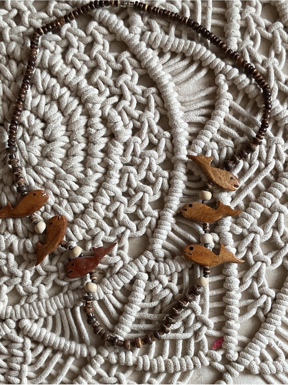 Handcrafted Brown Wooden Fish Bead Necklace - Women Jewelry